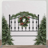 Aperturee - Aperturee Black Fence Christmas Wreath Pillow Cover Backdrop
